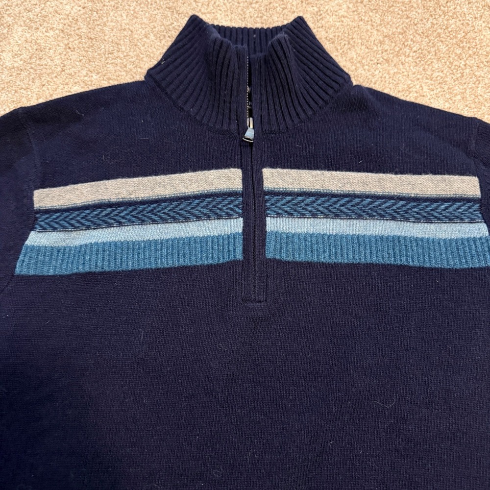 Banana Republic Quarter Zip Sweater Men Large Navy Blue Merino Wool Italian Yarn - Picture 2 of 9